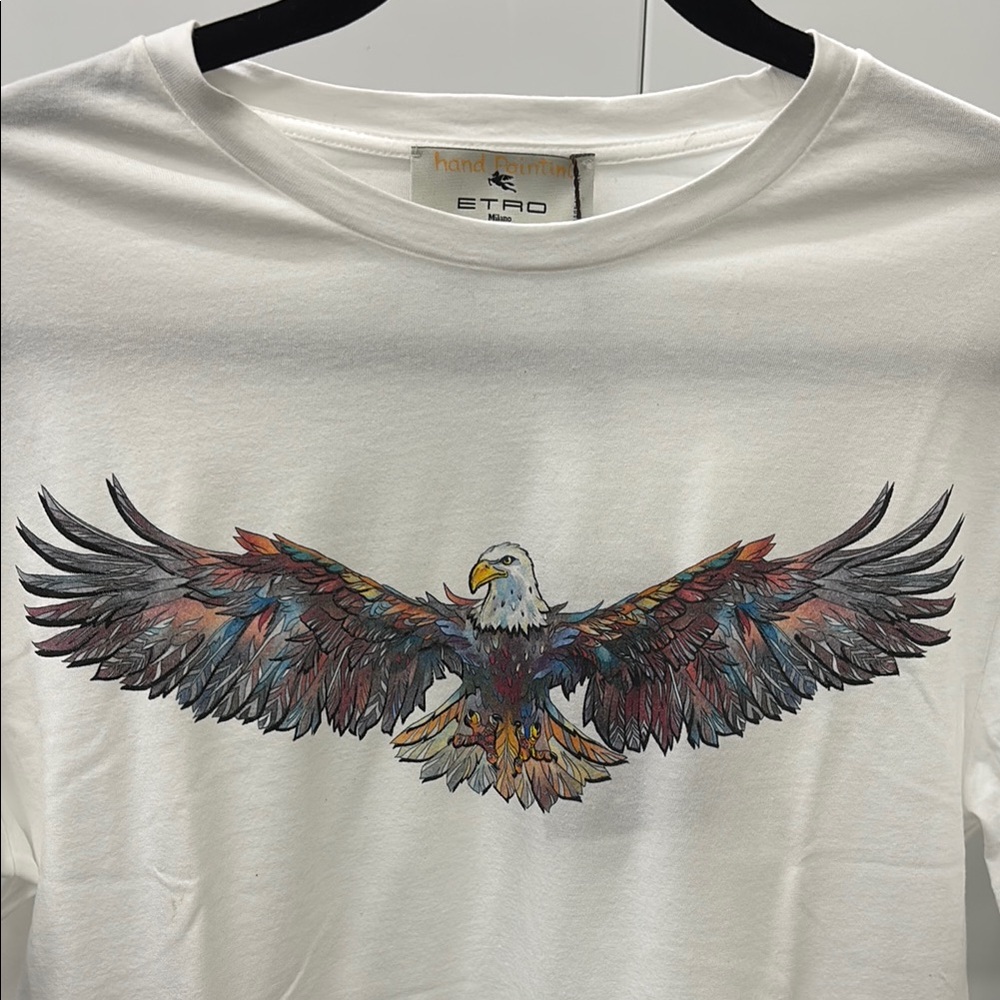 Etro White Tee with Multicolor Eagle Graphic